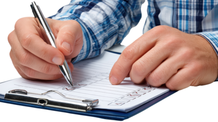 Detailed Data Entry: An up-close view shows a man engrossed in meticulous writing, his pen gliding across the paper as he meticulously records essential data.