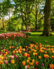 Colorful spring flowers in a park
