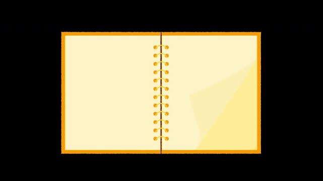 Colorful spiral notebook page turning animation loop, alpha channel