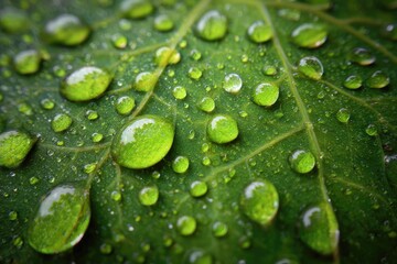 Close-up of water droplets on a vibrant green leaf (1)