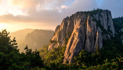 Dramatic mountain vista at sunrise