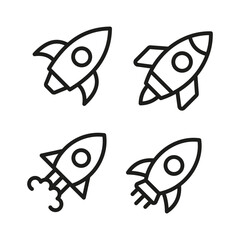 Rocket and Startup Line Icon Set Minimal Outline Space Shuttle,Vector Symbols