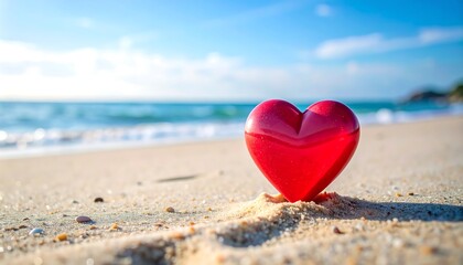 Red heart on a sunny beach