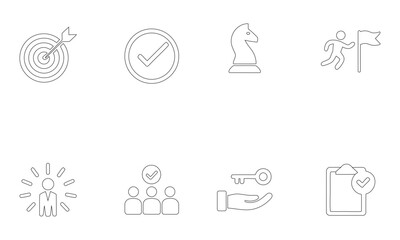 Fototapeta premium Business success icons set with goal strategy achievement leadership and teamwork outline 