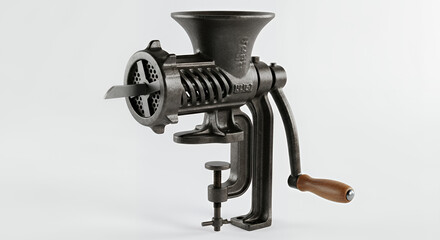 large cast iron meat grinder with clamp