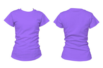 Purple women t shirt front and back isolated mockup plain blank casual fashion clothing apparel design