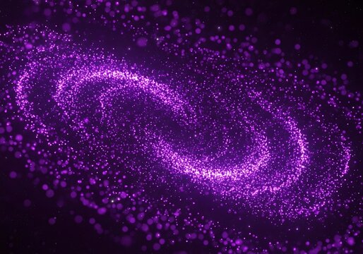 A swirling vortex of vibrant purple particles creates a mesmerizing cosmic design against a deep black background.