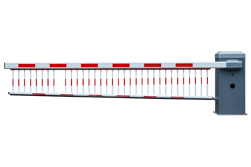Automatic boom barrier gate for access and parking control isolated on a transparent background