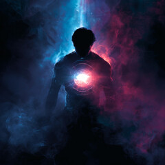 Silhouette of Human Figure with Glowing Orb of Light in Chest, Symbolizing 'Nexus' in Cinematic Mysterious Scene