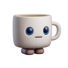Cute Coffee Mug Character with Blue Eyes and Adorable Feet Design