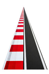Motorsport racetrack curb with red and white rumble strips isolated on a transparent background