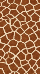 A close-up view of a rich, detailed giraffe hide pattern, showcasing the intricate network of brown and cream-colored polygons.