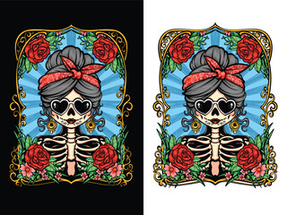 sugar skull girl with flower ornament illustration