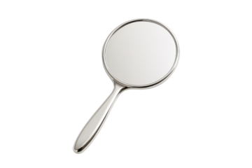 Silver handheld round mirror isolated PNG with Transparent Background