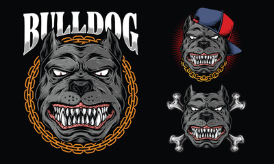 anger bulldog head vector illustration