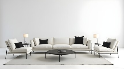 Modern living room interior with stylish white sofa and chairs, perfect for home decor inspiration