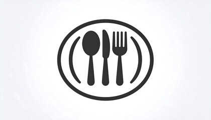 Simple graphic of a plate with a knife, fork, and spoon