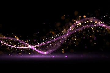 Abstract swirling gold and purple particles on black