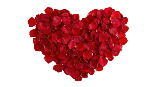 A heart made of red rose petalsTransparent background, PNG file