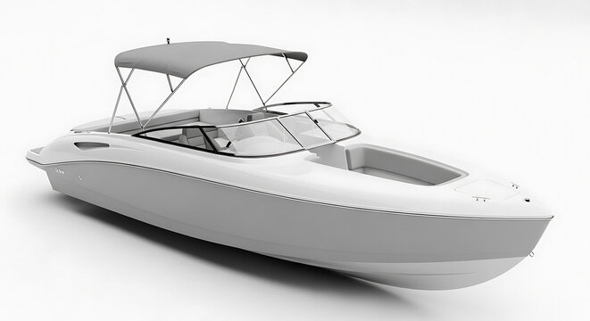 Sleek white motorboat with bimini top ready for open water adventure and nautical exploration