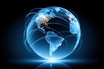 Global network sphere, illuminated Earth