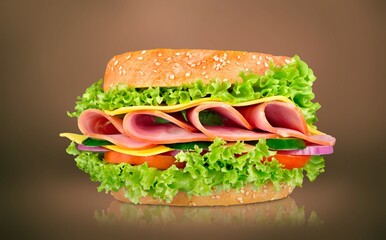 Tasty fresh sandwiches with vegetables on the desk