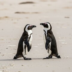 Two African Penguins on Beach