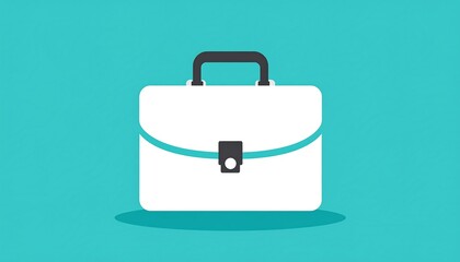 A simple, clean graphic of a white briefcase against a teal background.