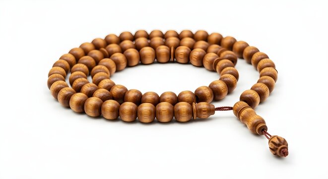 Wooden Islamic prayer beads tasbih rosary isolated on white