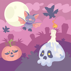 Halloween Spooky Cartoon Pumpkin Scene Background