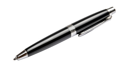 Black ballpoint pen with metal clip,Transparent background, PNG file