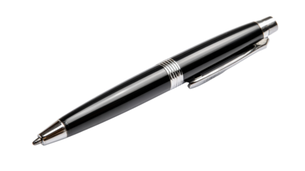 Black ballpoint pen with metal clip,Transparent background, PNG file