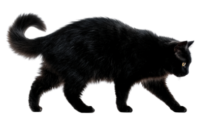 Black cat with arched back silhouetteTransparent background, PNG file