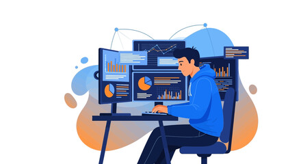 Naklejka premium Analyzing Data And Information: A Person Focused on Digital Charts and Graphs