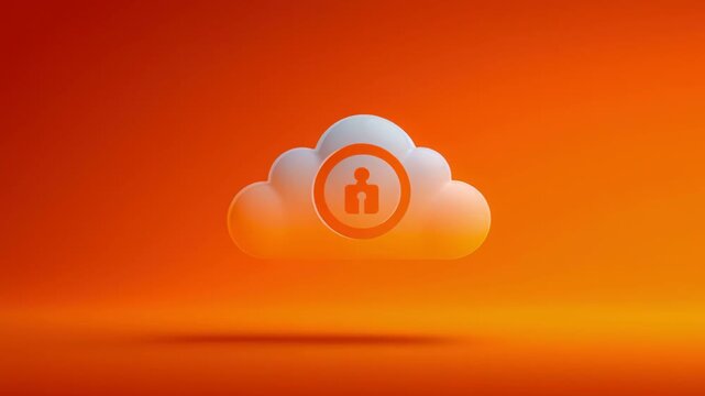Cloud endpoint security data privacy protection shield icon, glowing orange cloud icon floats softly, minimal network concept with gentle light