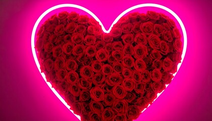Heart of Roses with Neon Outline for Valentines Day.