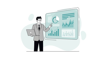 Business Professional Analyzing Data Presentation On Modern Digital Display Screen