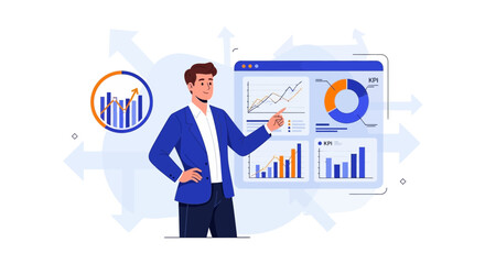 Business professional analyzing the growth of data analytics and business strategies
