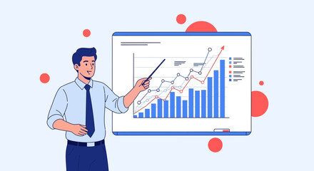 Business Professional Presenting Financial Growth on Whiteboard Using Visual Aid