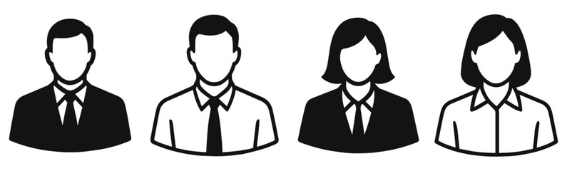 Business avatar collection of man and woman icon in formal suit isolated on transparent background, generative ai
