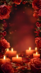 Creative festival illustration artwork design Romantic Candlelit Red Rose Border with Heart Accents for Valentine's Day, detailed professional stock artwork designed for marketing, advertising, event
