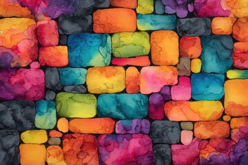 Vibrant, colorful abstract wall.  Rectangular shapes in a variety of hues create a bold pattern