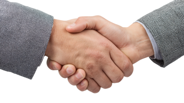 Business team handshake isolated on white background