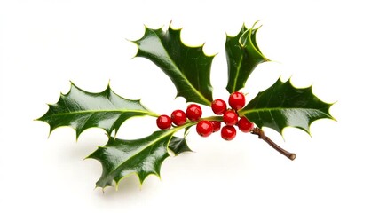 Holly branch with red berries on a white background - Powered by Adobe