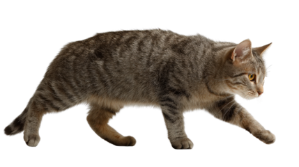 Cat chasing butterfly isolated on white background