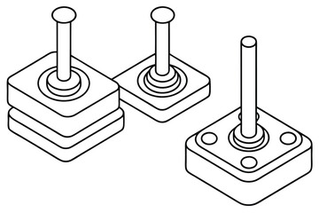 Vintage joysticks isometric line art retro gaming