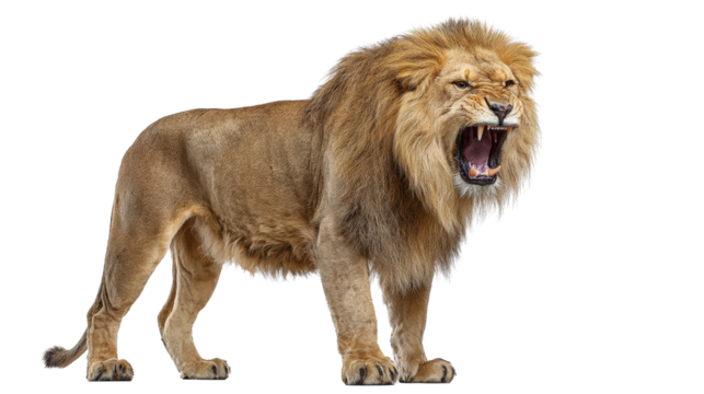 Cave lion standing in aggressive pose Transparent background, PNG file