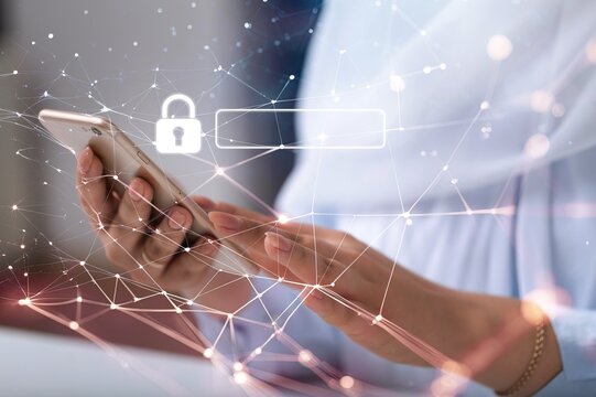 Lock the phone and password for cybersecurity concept