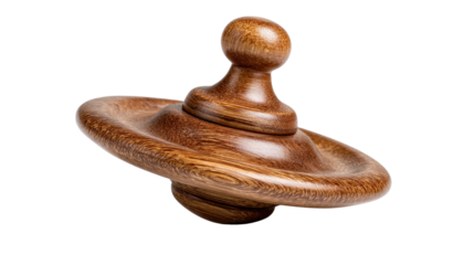 Classic wooden spinning top toy Transparent background, PNG file