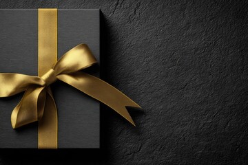 Dark gray gift box with gold ribbon
